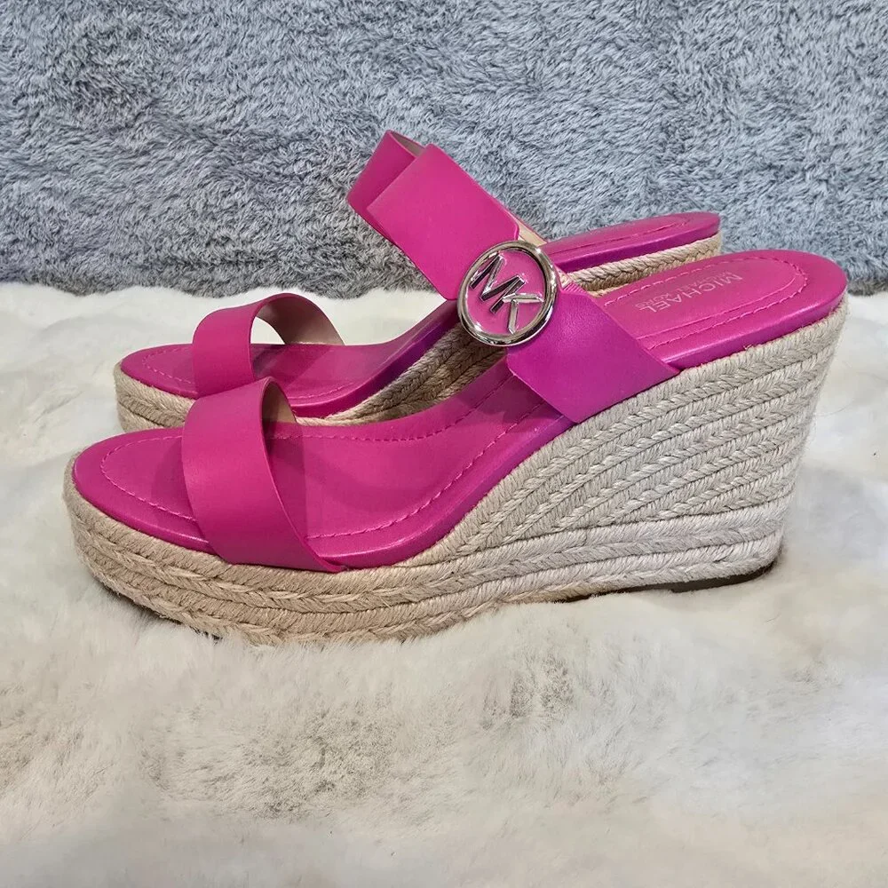 NWOB MICHAEL Michael Kors Hot Pink Espadrille Wedge Sandals